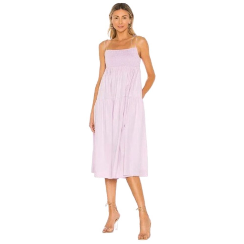 NWT S/W/F Resurrection Midi Dress Womens XS Purple Smocked Sleeveless Tiered NEW